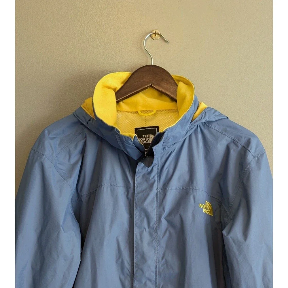 The North Face Resolve Jacket Mens Small Waterproof Hooded Rain Coat Blue Yellow